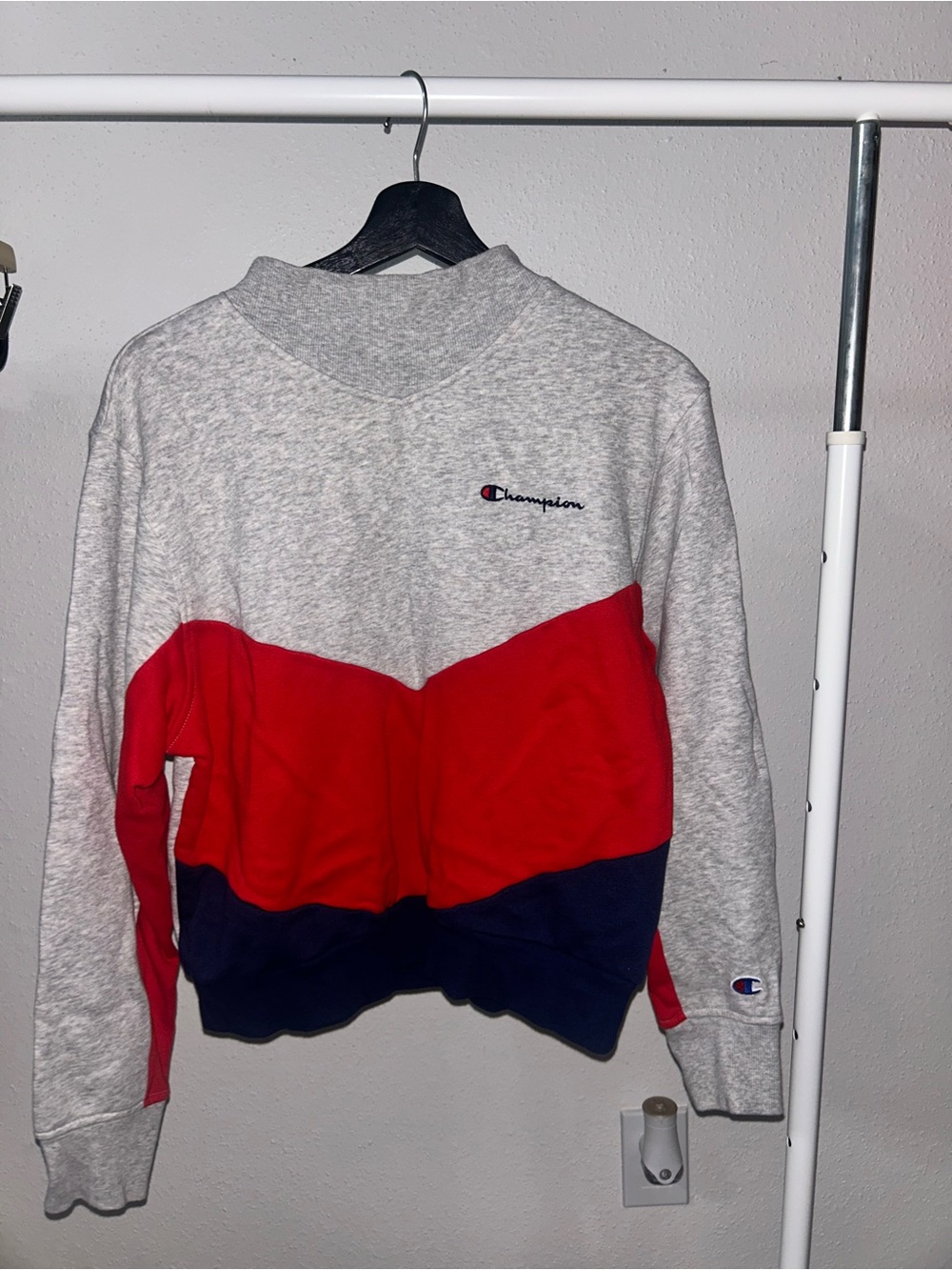 Champion Grey, Red & Navy Colorblock Crewneck